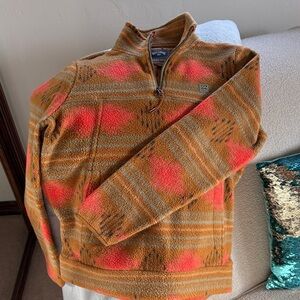 Billabong womens Zip Up fleece jacket - pattern orange brown and Pink